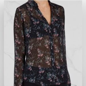 Paige Everleigh Floral Print Black Silk Button Down Blouse